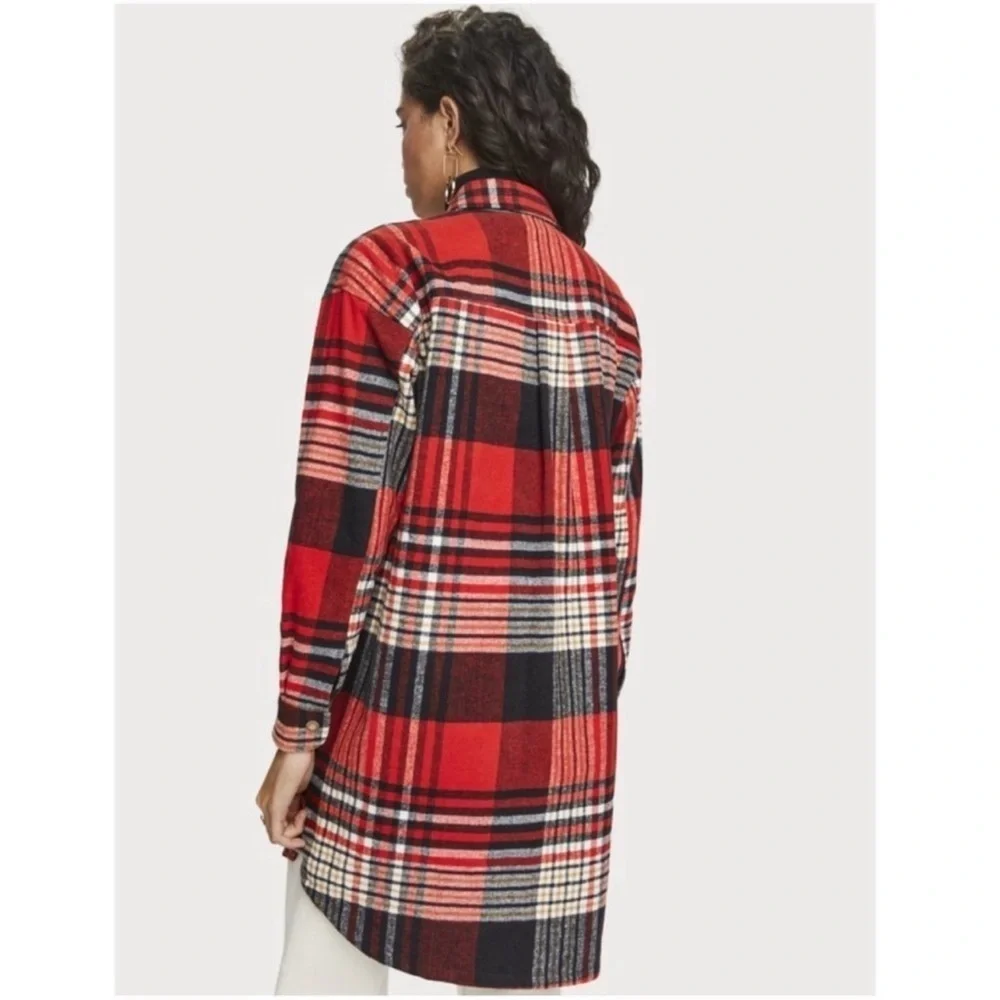 NEW Scotch & Soda Oversized Checked Overcoat Size XS Color Red Black - Picture 4 of 8